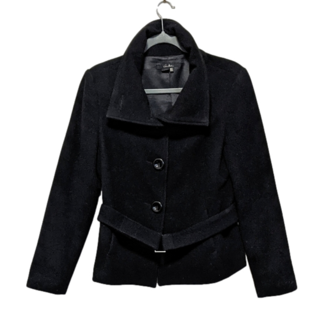 Zara Basic pea coat jacket wool belted wrap collar pockets S